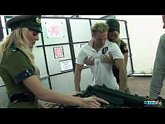  - Naughty army girls talked multiple guys into screwing them together
