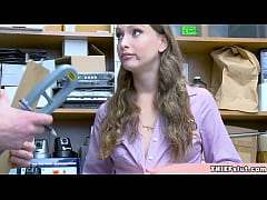  - Cute blonde Izzy caught in the mall and now she must offer her tight pussy for the mall cop