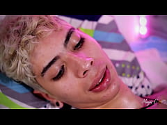  - Horny slim latino twink jerking his big cock with oil until he releases a big thick cum load in slow motion