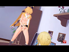  - Genshin Impact Hentai - Cyno fucks Lumine while Aether jerk off - Japanese Asian Video Game Porn