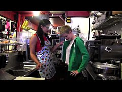  - Young blonde Alani Pi has job interview as barista  at Penny Barber's  quick-service coffee shop