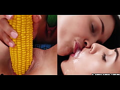  - Cucumber and Banana in creamy pussy of two girls