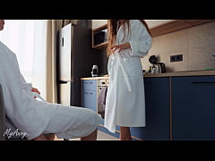  - Depraved stepsister in a bathrobe gave herself right in the kitchen
