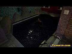  - Spex trans in a bikini plays with her bigtits