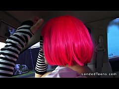  - Costumed teen fucking in the car in public