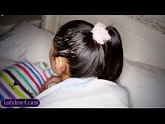  - Tiny teen ladyboy moans loud when she gets barebacked