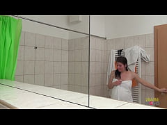  - Pregnant brunette girl fucks with a black guy after taking a shower