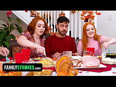  - Redhead Stepsisters Arietta Adams & Cherry Fae Share Stud After Thanksgiving Lunch - FamilyStrokes