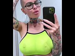  - she powerful squirting on the mirror, a crazy slut with big tits