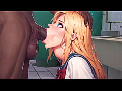  - 10 Inch big black dick, deepthroat and 18yo blonde student in public toilet (3d/hentai)