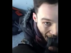  - White guy sucking a big fat black cock outside