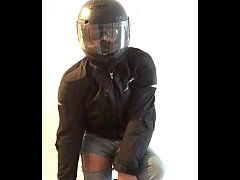  - horny biker plaing with dildo and jerking off