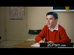  - Slutty Big Tit Blonde Teacher Teasing Her Students Into DP Threesome