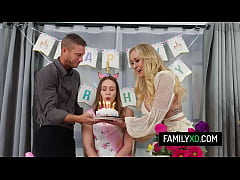  - Blonde milf stepmom Brandi Love surprise with stepdaughter Laney Gray with a threesome for her 18th birthday
