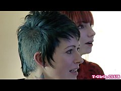  - Inked transgirl straponfucked by redhead babe