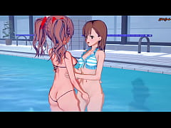  - Misaka Mikoto strapon fucks Shirai Kuroko in a swimming pool - A Certain Magical Index Hentai.