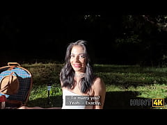  - HUNT4K. Sexy skinny brunette doesn’t care about her BF and is giving a sloppy blowjob to a stranger