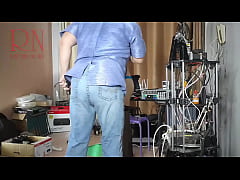  - A naked maid is cleaning up in an stupid IT engineer's office. Real camera in office. Cam 2