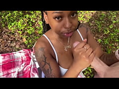  - ebony teen slut loves sucking dick outside
