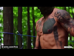  - Bareback fucking with two hunks in the woods - BROMO