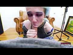  - Blue Haired Exotic Coed Raven Masturbates And Deepthroats A Hard Cock!