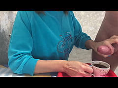  - Stepmom drinks coffee with stepson's sperm massive cumshot taboo fetish