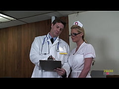  - Naughty blonde nurse is feeling horny so she gives the handsome doctor a sloppy blowjob
