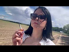  - Smoking Cigarette and Bouncing Boobs in Male Shirt to get private place for masturbate and fast Orgasm