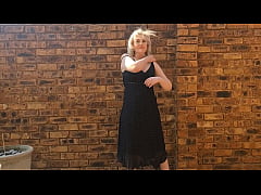  - Striptease and Piss by chubby Mature naked blonde outside in the garden courtyard