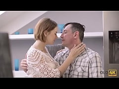  - OLD4K. Excited old man penetrates young GF with big tits on table