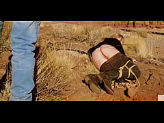  - Big-ass blonde gets her asshole whipped, then gets rough anal sex in dirt and piss -- a real BDSM session outdoors in the Western USA with Rebel Rhyder