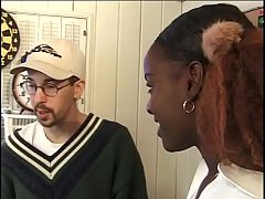  - Chocolate skin babe gets hardcore threesome with two white dicks