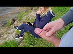  - The exhibitionist man saw a lonely girl in nature and took out his dick in front of her and began to masturbate the dick in front unfamiliar beauty, he risks scaring her, but she likes to look at a big male dick and wants to see his cumshot