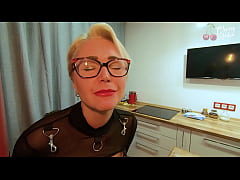  - Blonde with glasses fucked in the ass on a bar stool