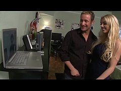  - Stacey stimulated by the porn movie asks to enjoy penetrating her with a dick