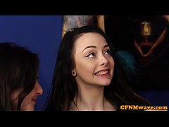  - British cfnm femdoms sucking their silly sub