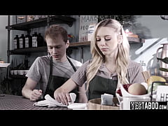  - Petite blonde barista blows and fucks her cheating BF in the cafe