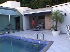  - A bald black guy fucks a lustful brunette in red lingerie in all holes