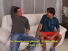  - Gay guys strip down naked and fuck on the white couch