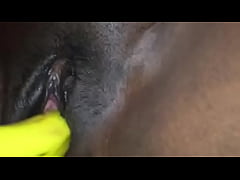  - Black girl Tameka masturbating pussy with banana