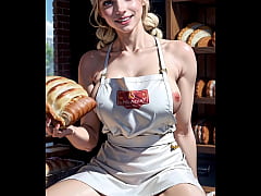  - AI generated blonde baker showing pussy in bakery
