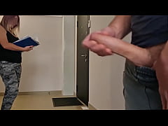  - The postman girl saw me jerking off in the entrance of the dick, she is excited but wants to see how I masturbate
