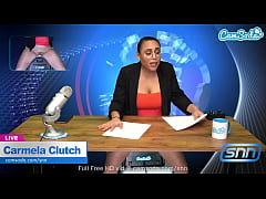  - Hot MILF with Huge Boobs masturbates on air while reading the news