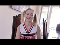  - Cute Pigtails Cheerleader Teen with Braces give RImjob and get Fucked while play with Hitachi by older Guy