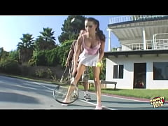  - Tennis lessons with the pervy instructor end with the busty brunette having outdoor anal fun