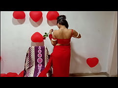  - Best Horny Bhabhi From Indian Origin In Red Sari Celebrating Anniversary Showing Big Desi Boobs