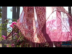  - Huge natural tits ebony beauty MILF babe Shasta Wonder striptease outdoor