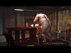  - Super hardcore in a basement. Fat man fucks hard a sexy blonde slave