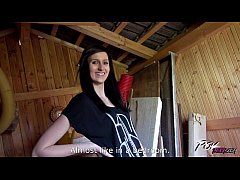  - Povbitch Tall brunette show her sexual skills in garden house