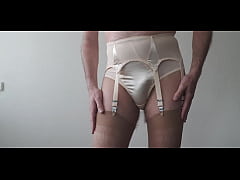  - Crossdresser wearing vintage lingerie jerks a load on it